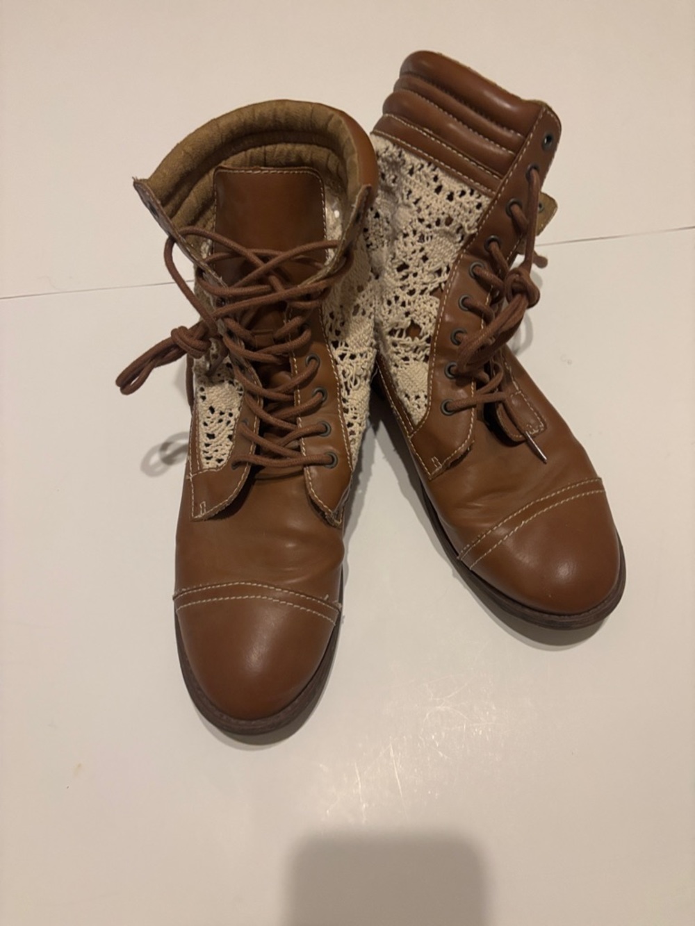 Rocket Dog Brown Lace-Up Ankle Boots with Crochet Panels